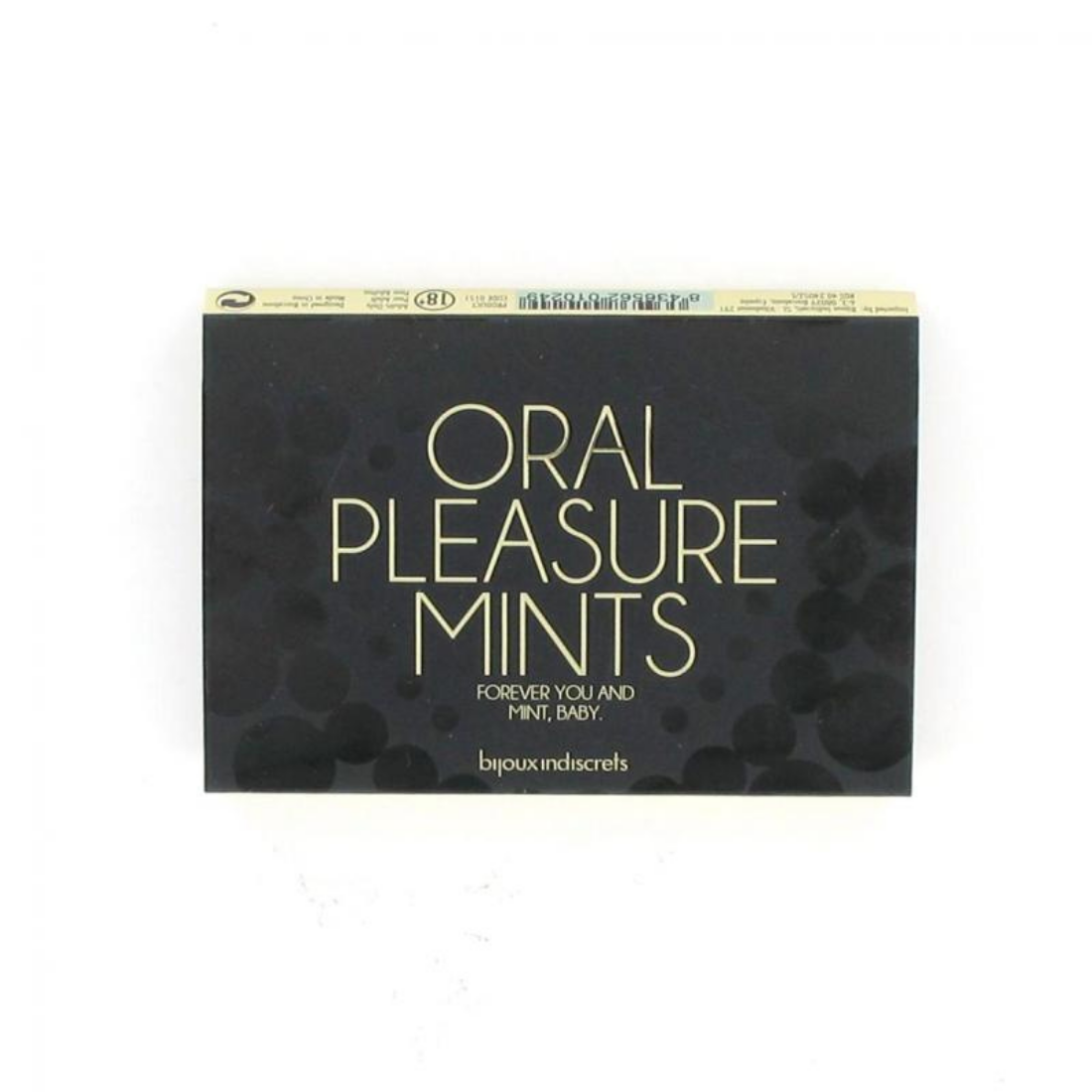 Zwart doosje met 12 witte Pleasure Mints van Bijoux Indiscrets'. Perfect voor gay mannen en t koop bij Flavourez.