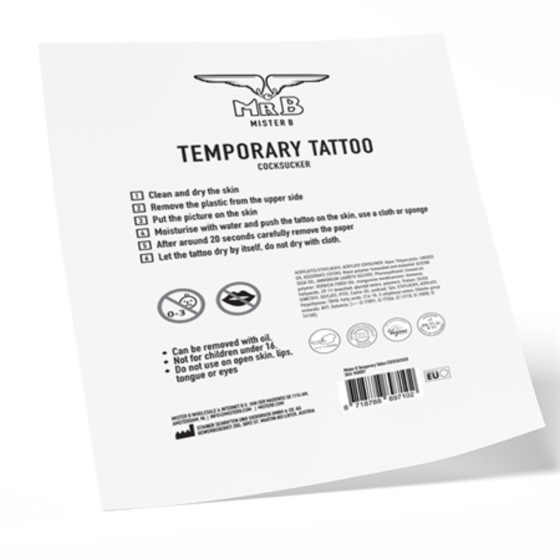 Cock sucker, tijdelijke tattoo. Ontworpen door Mister B, perfecte accessoire voor festival of pride. Verkrijgbaar bij Flavourez