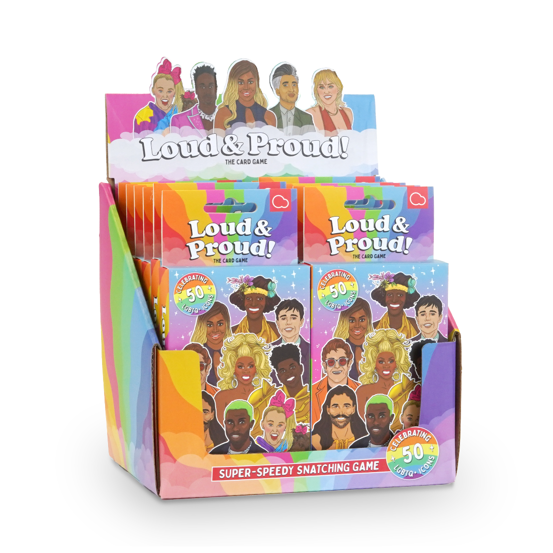 Kaartspel met drag queer thema. Het kaartspel bevat 55 karten en is te koop bij Flavourez.