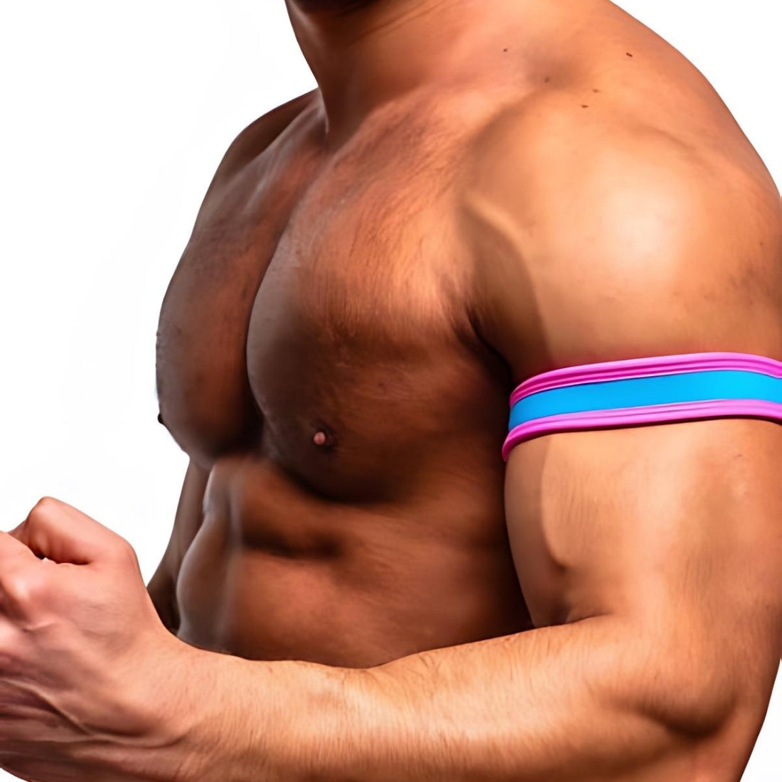 Sparta's Harness Armband in lichtblauw en roze. Ontworpen voor gay en queer mannen en te koop bij Flavourez.