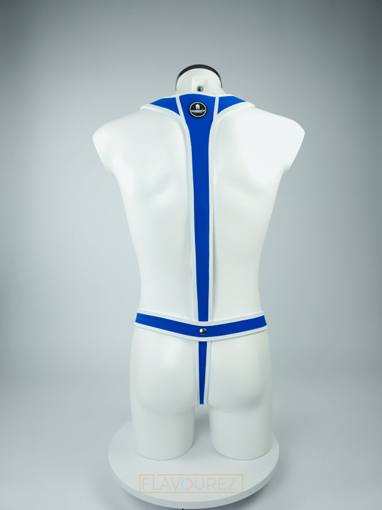Stoere blauwe heren singlet, ontworpen door het Italiaanse modehuis Sparta’s Harness perfect voor gay mannen en te koop bij Flavourez.