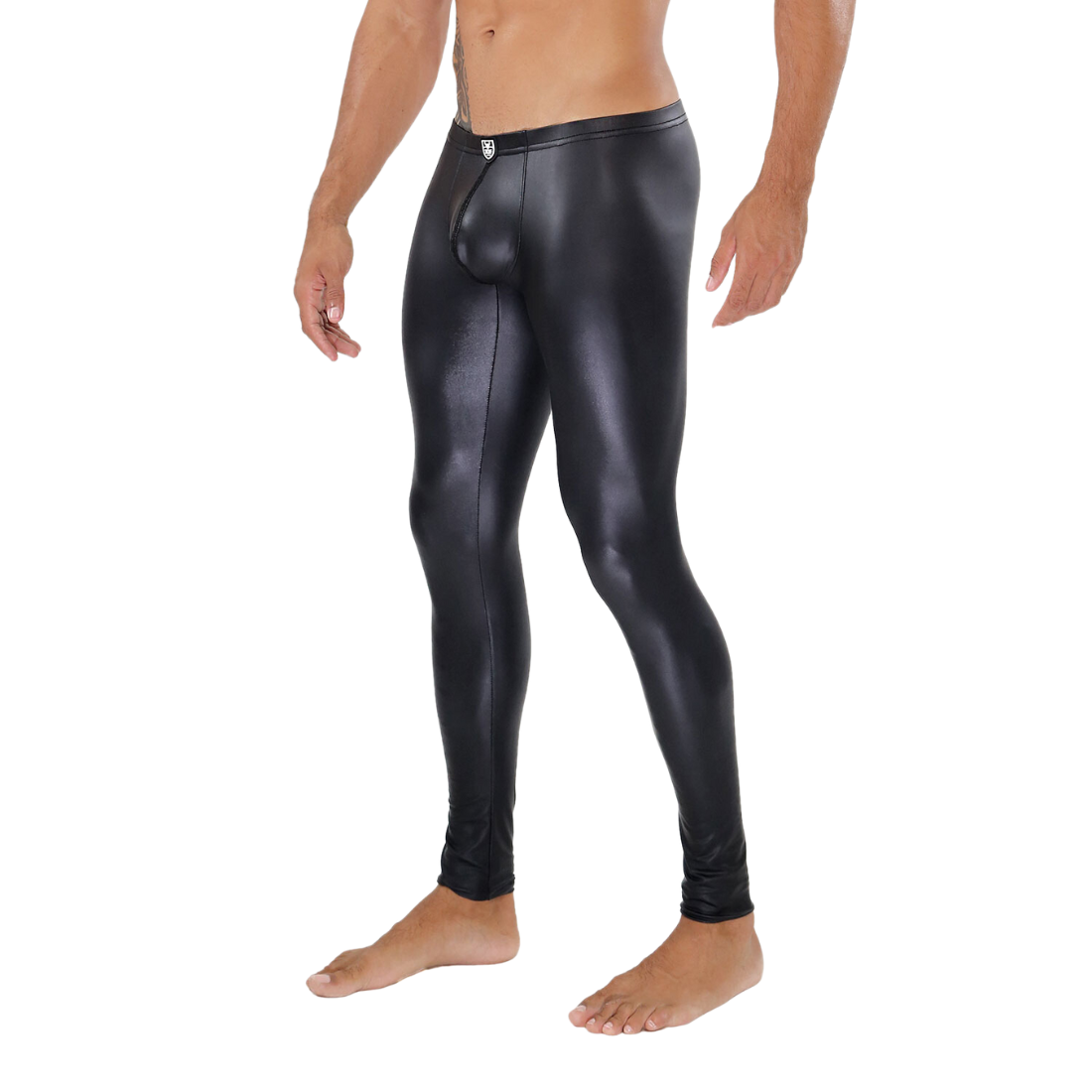 Zwarte imitatieleren herenlegging (vegan), gemaakt van stretchstof en ontworpen door Tof Paris perfect voor gay mannen en te koop bij Flavourez.