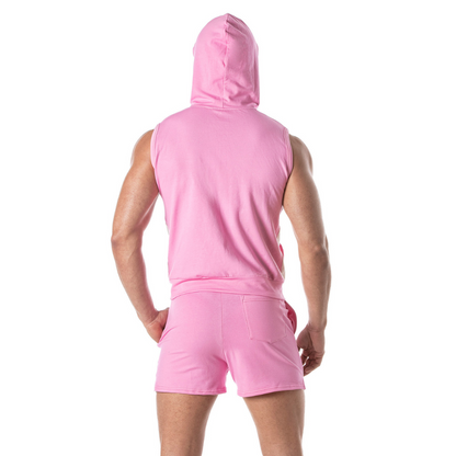 Sexy roze armloze hoodie, ontworpen door Tof Paris! Perfect voor gay mannen en te koop bij Flavourez.