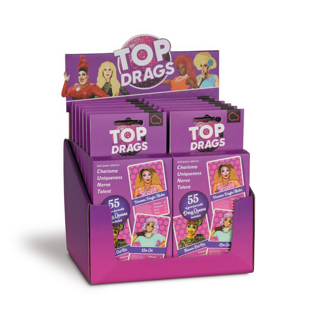 Kaartspel met drag queen thema. Het kaartspel bevat 55 karten en is te koop bij Flavourez.