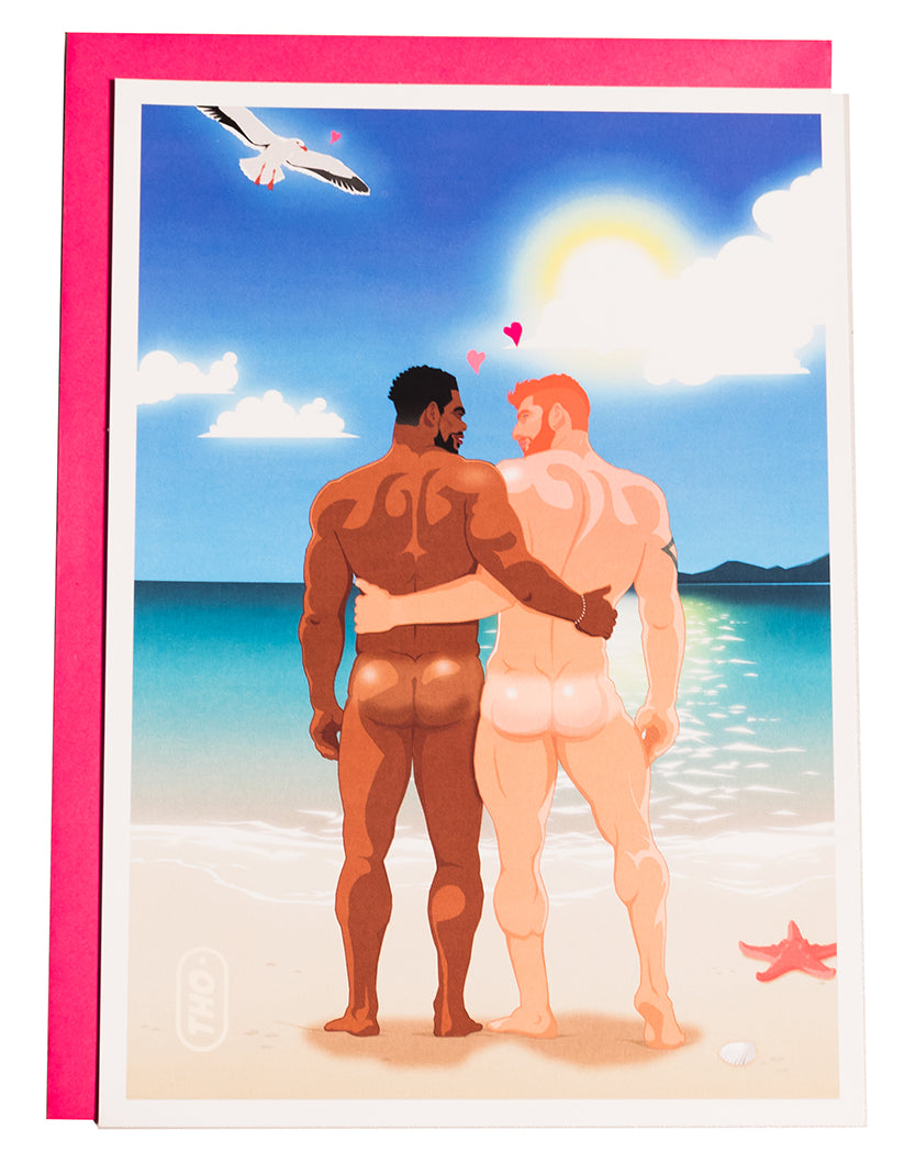 Pareja Mixta Desnuda En La Playa (Kaart + Envelop, Formaat A5) – Flavourez