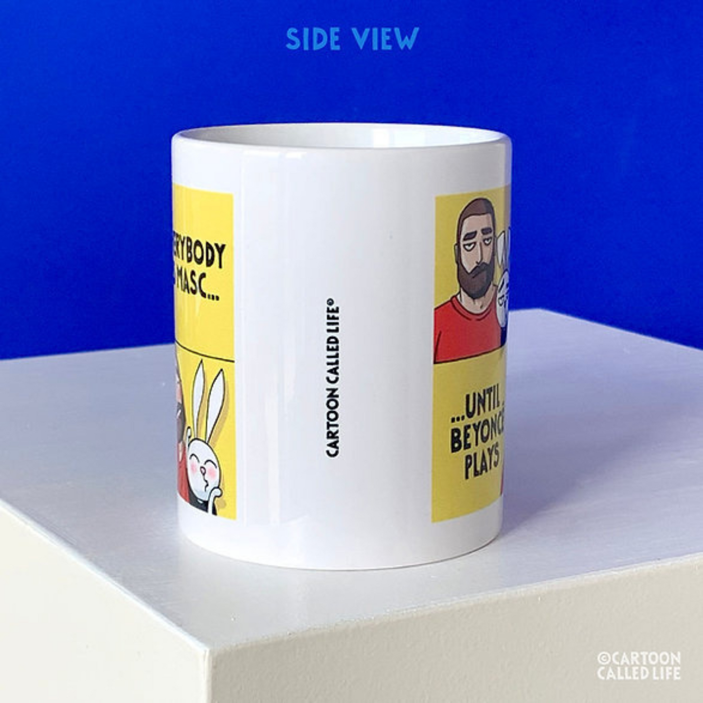 Mok met cartoon van op Beyoncé dansende bear en Bunny van het merk Cartoon Called Life. Te koop bij Flavourez