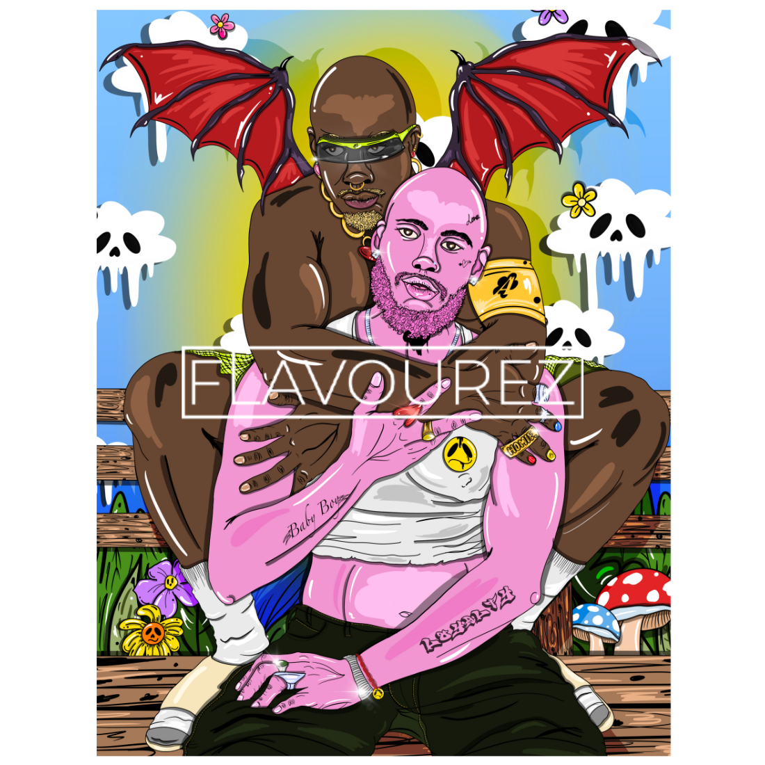 Zeer kleurrijke Poster Print 'Homie Lover' geschilderd door Antzinyopants. Gay Art en LGBTQ+ Art van Antzinyopants is te koop bij Flavourez.