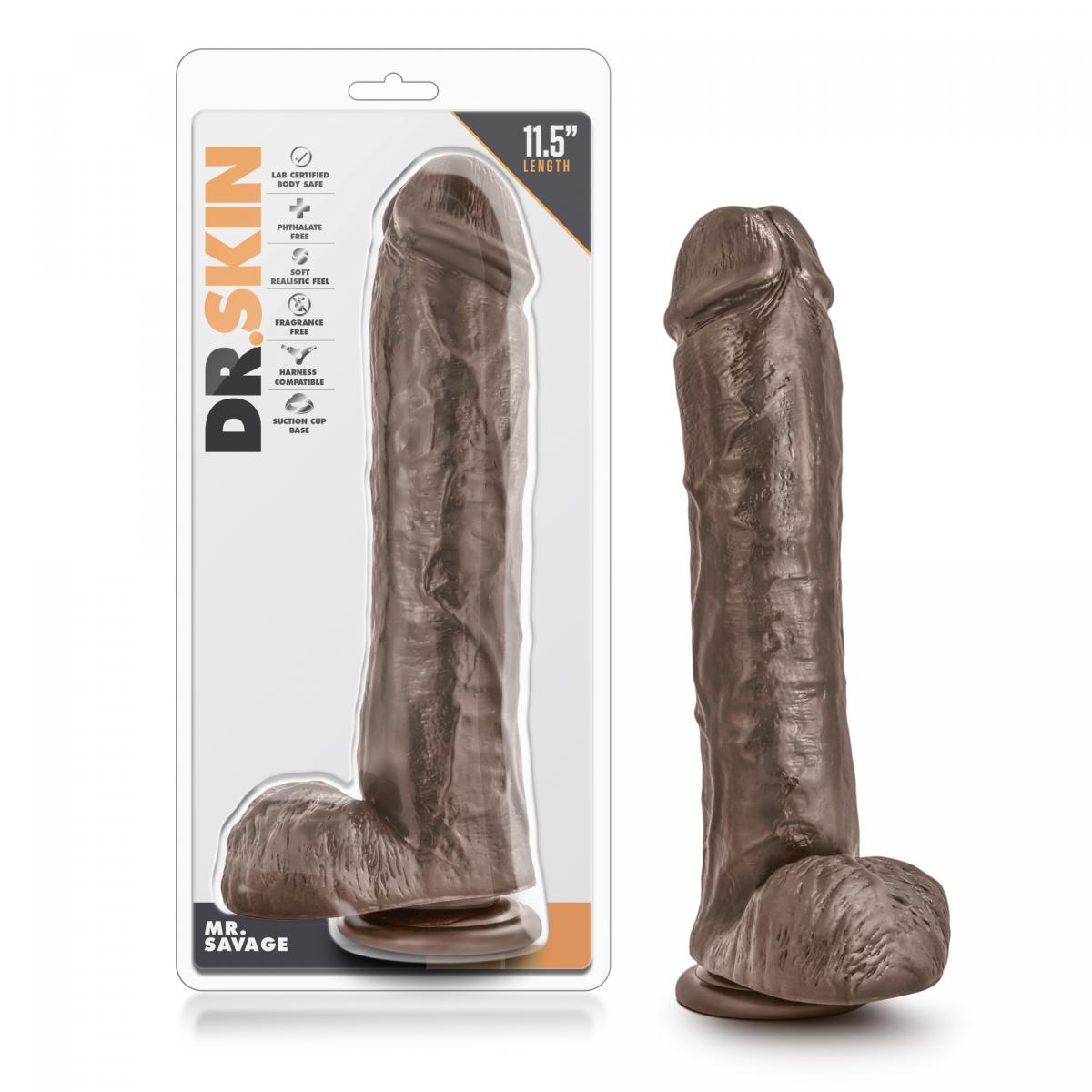 Zeer grote, realistische bruine xxxxl dildo van 33 cm (11.5 inch) van het merk Dr. Skin.Perfect voor gay mannen en te koop bij Flavourez.