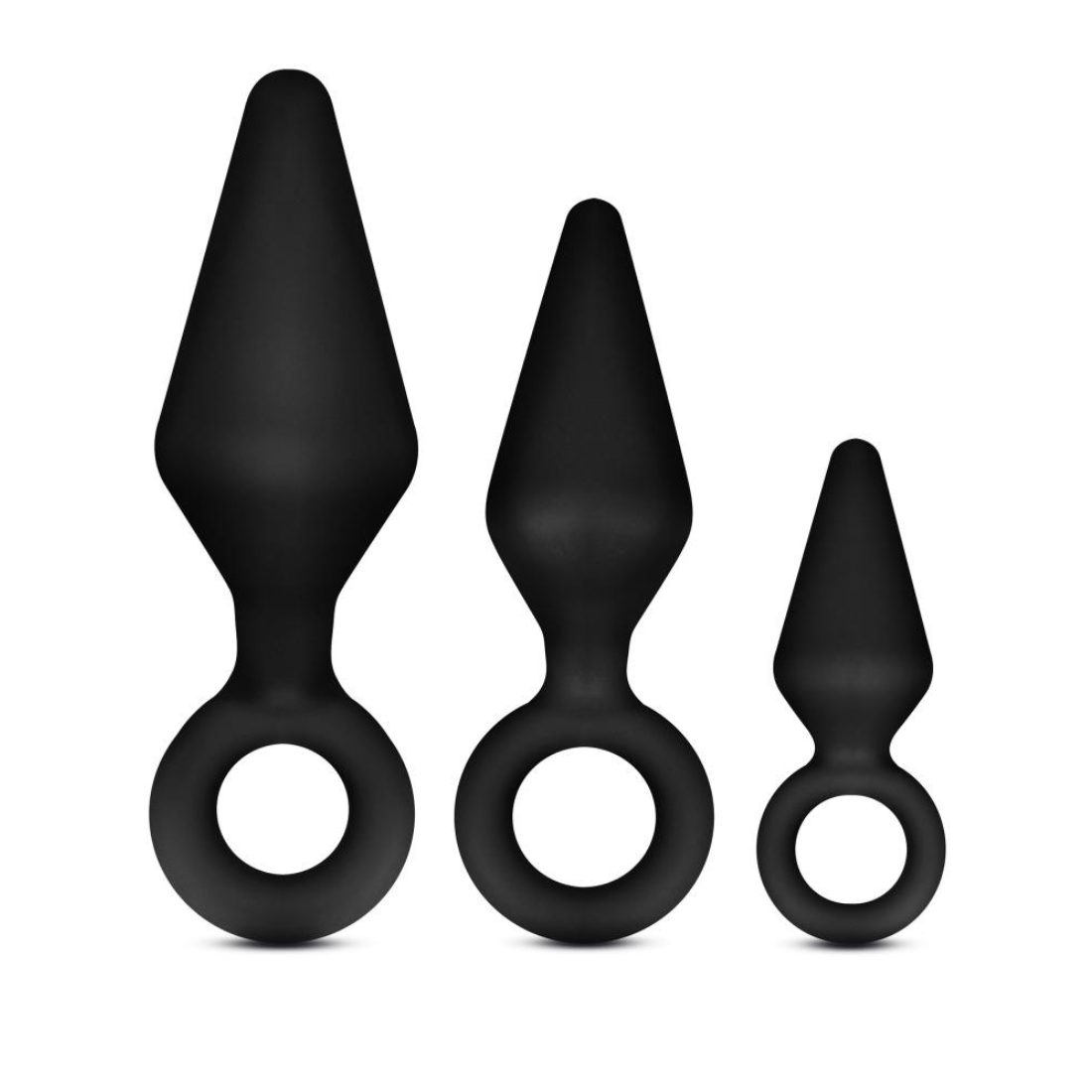 Zwarte butt plug set van Anal Adventures met 3 butt plugs in verschillende formaten, te koop bij Flavourez.