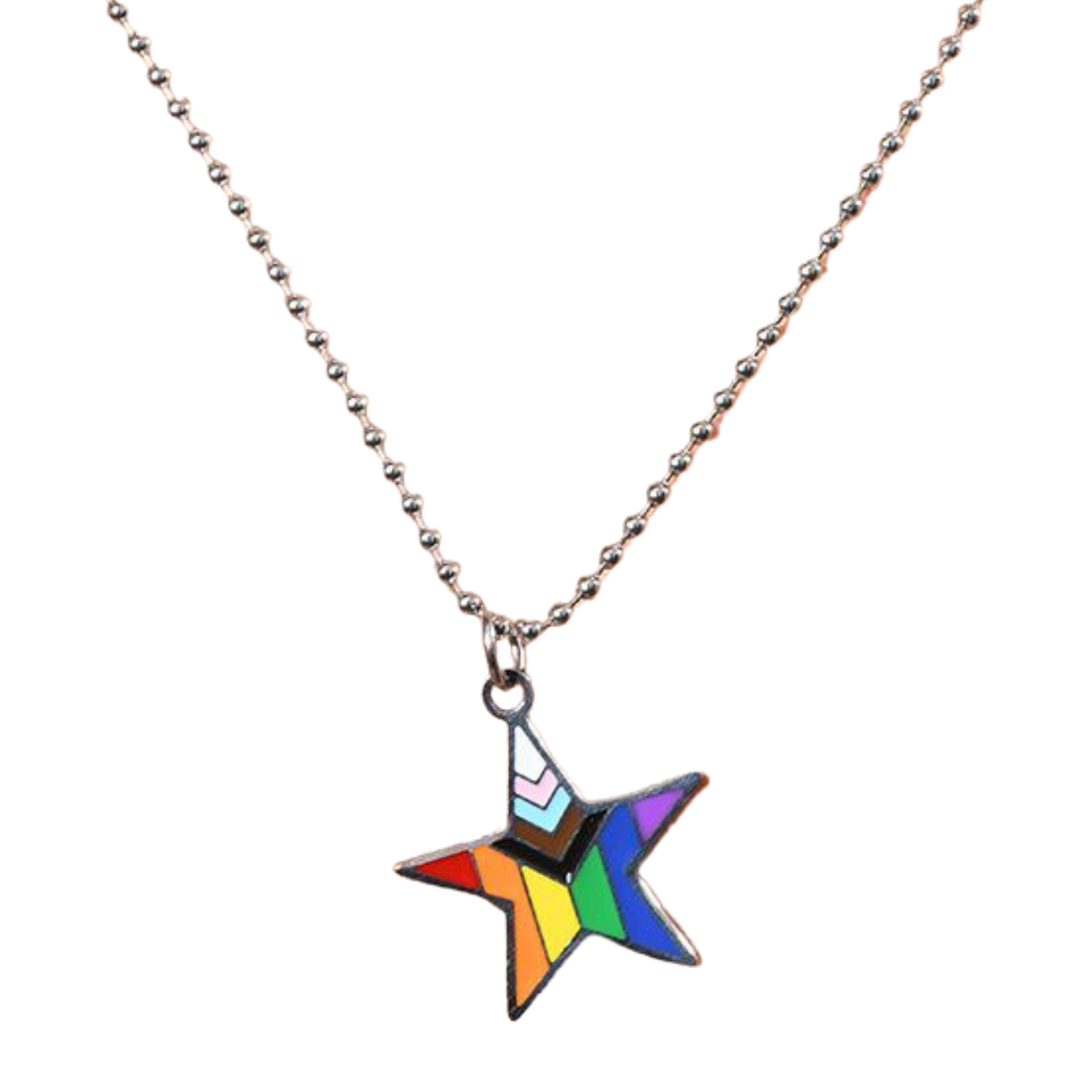 Roestvrijstalen kogelketting met een unieke regenboog-kleurige bedel. De bedel heeft de vorm van een ster en is ontworpen door het Amerikaanse gay merk Andrew Christian en te koop bij Flavourez.