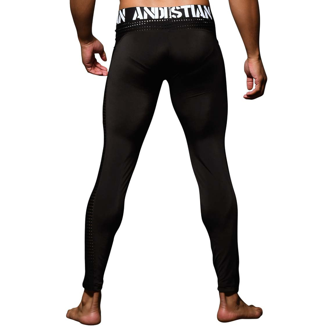 Zwarte heren legging met extra brede tailleband, ontworpen door Andrew Christian. Te koop bij Flavourez.