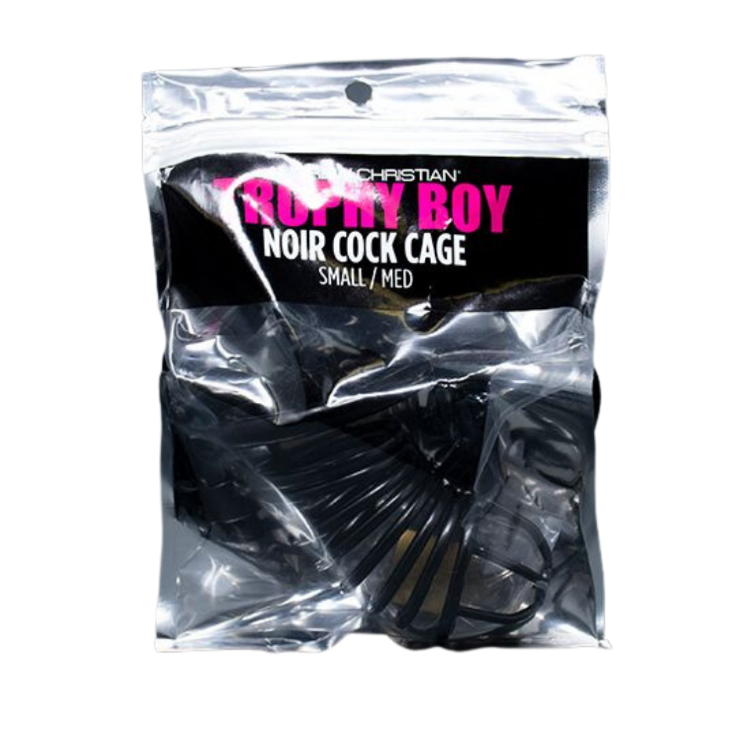 Zwarte chastity cage, ook peniskooi genoemd, voor een kleine tot middelgrote penis, ontworpen door het bekende Amerikaanse gay merk Andrew Christian, te koop bij Flavourez.