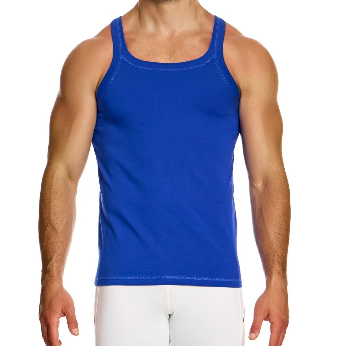 Blauwe tank top ontworpen door Modus Vivendi voor gay mannen en te koop bij Flavourez.