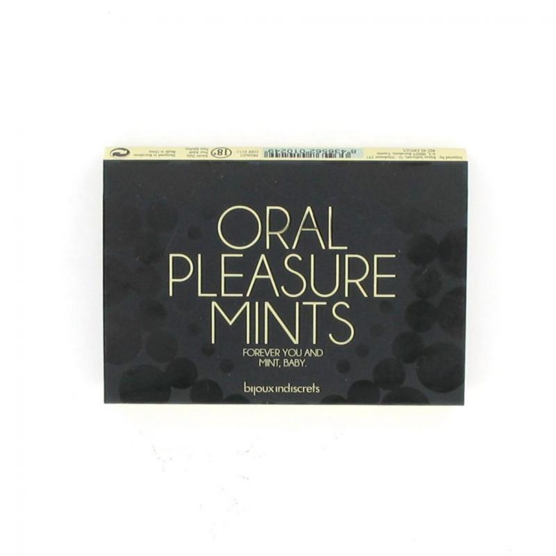 Zwart doosje met 12 witte Pleasure Mints van Bijoux Indiscrets'. Perfect voor gay mannen  en t koop bij Flavourez.
