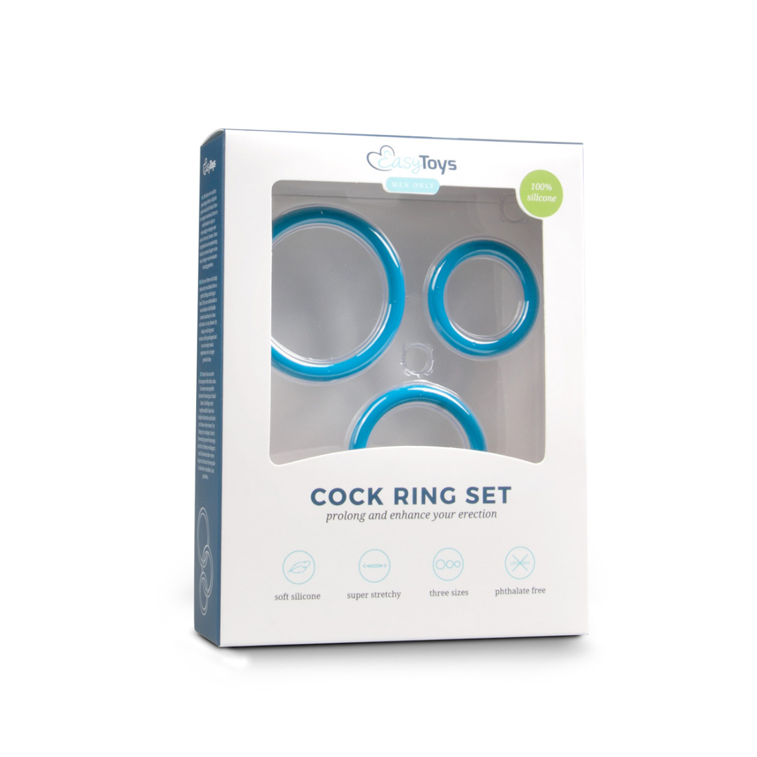 3-delige, lichtblauwe cock ringen set van  EasyToys Men Only en te koop bij Flavourez.