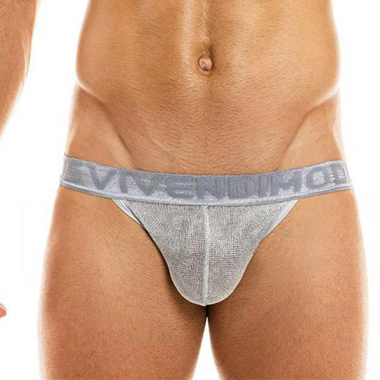 Luxe zilveren jockstrap ontworpen door Modus Vivendi. Perfect voor een serieuze date. Perfect voor gay mannen en te koop bij Flavourez.