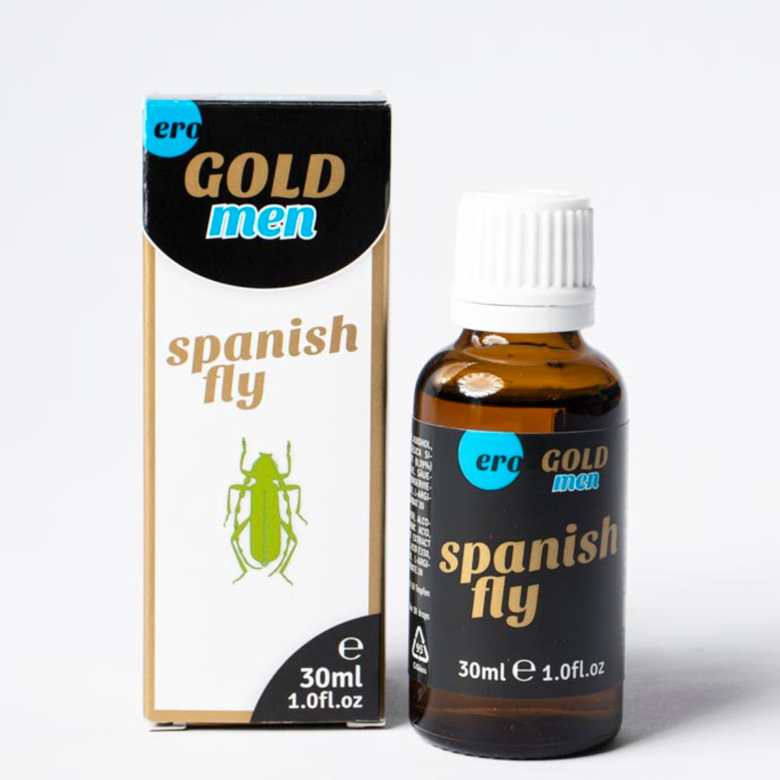 Flesje Spanish Fly Strong Gold Men is is een lustopwekker en helpt tegen erectieproblemen. Verkrijgbaar bij Flavourez.