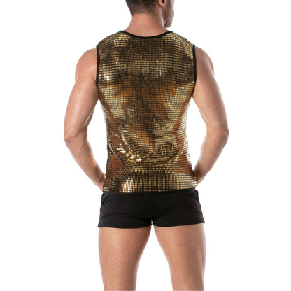 Sexy, nauwsluitende gouden Glitter Tank Top ontworpen voor Gay  Mannen van TOF Paris, en te koop bij Flavourez.