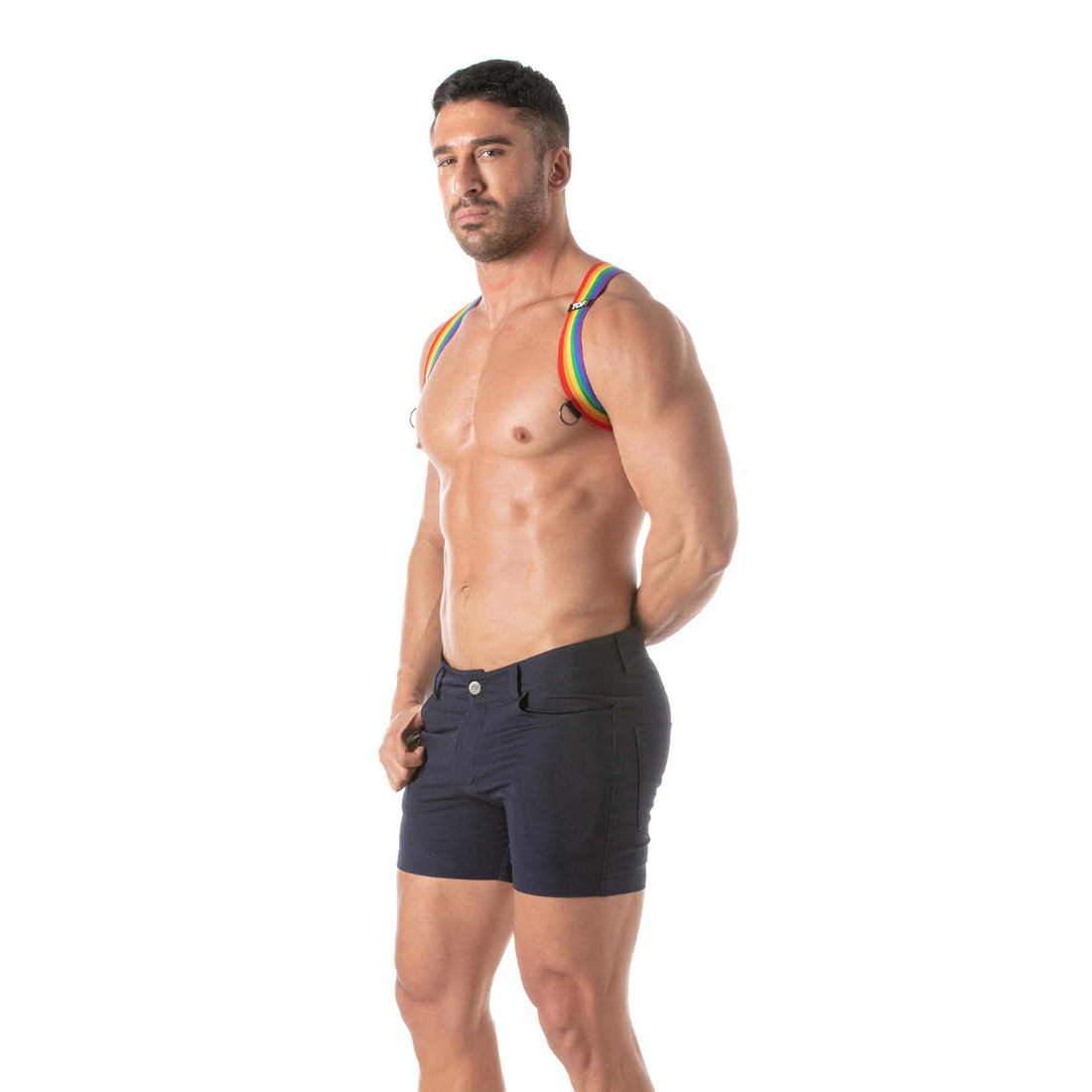 Regenboog Shoulder Harness van TOF Paris. Het perfecte Gay Pride accessoire voor mannen en te koop bij Flavourez.