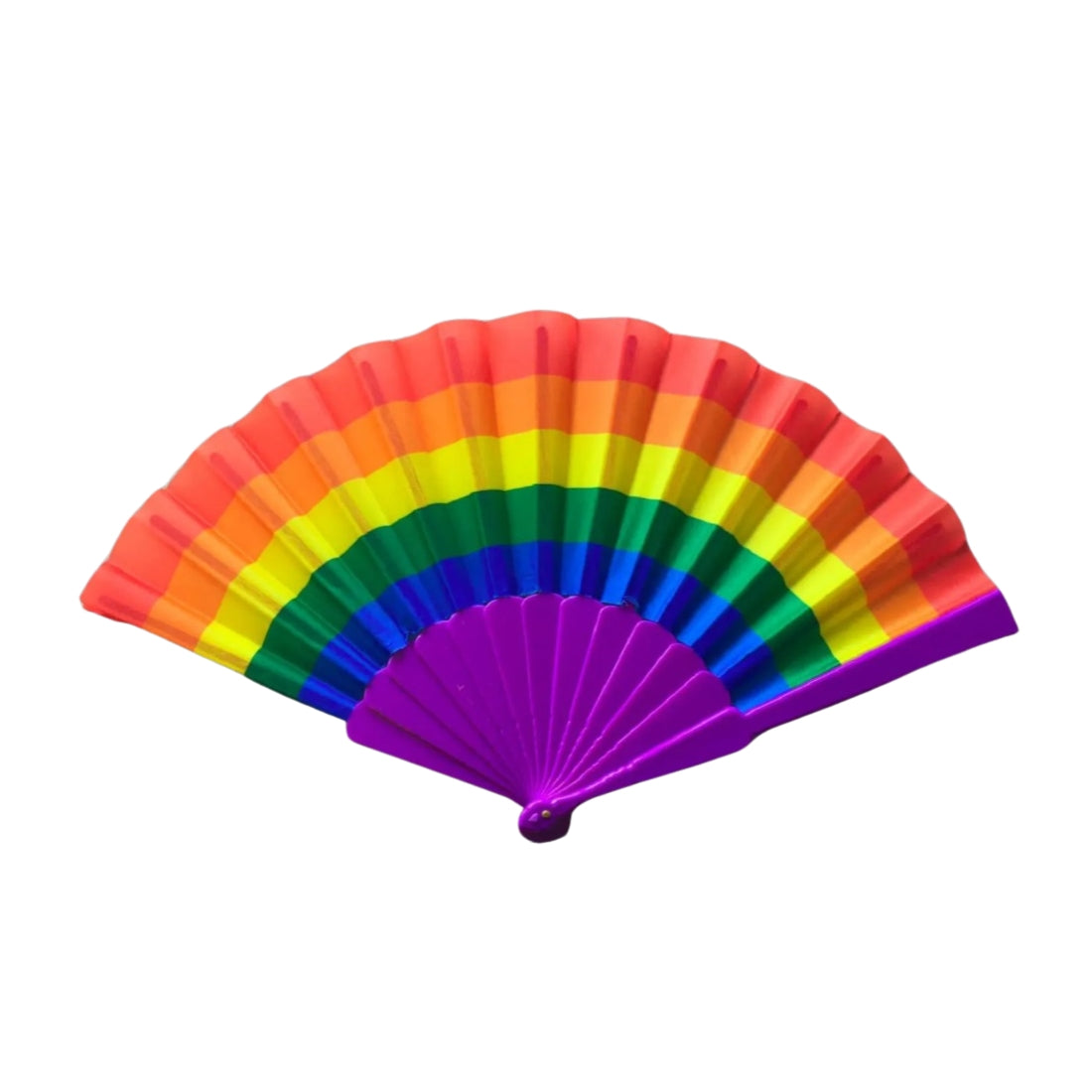 Regenboog handwaaier, perfect voor pride walks en open minded festivals. Te koop bij Flavourez.