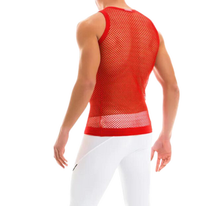 Stijlvolle, sexy rode mesh tank top ontworpen door het Griekse modehuis Modus Vivendi en te koop bij Flavourez.
