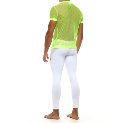 Neon geel mesh t-shirt ontworpen door Modus Vivendi voor gay mannen en te koop bij Flavourez.