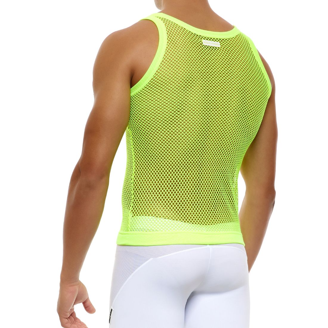 Neon geel mesh tank top ontworpen door Modus Vivendi voor gay mannen en te koop bij Flavourez.