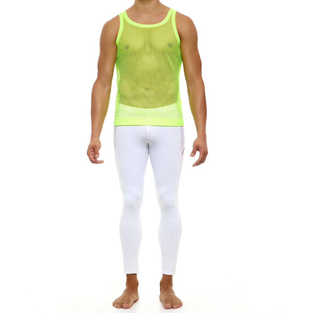 Neon geel mesh tank top ontworpen door Modus Vivendi voor gay mannen en te koop bij Flavourez.