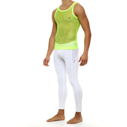 Neon geel mesh tank top ontworpen door Modus Vivendi voor gay mannen en te koop bij Flavourez.