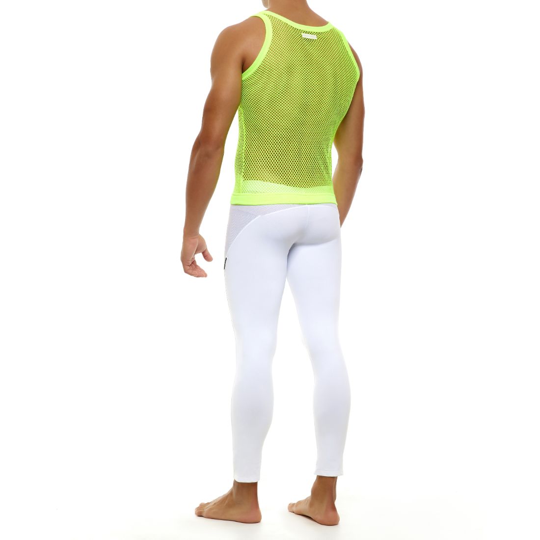 Neon geel mesh tank top ontworpen door Modus Vivendi voor gay mannen en te koop bij Flavourez.