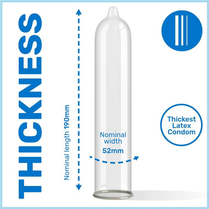 Pasante Extra condooms hebben een nominale breedte van 53 mm en zijn geschikt voor een XL penis. XL condooms koop je bij Flavourez