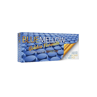 Doosje Blue Mellow met 10 blauwe erectiepillen. De erectiepillen zijn 100% natuurlijk en te koop bij Flavourez.