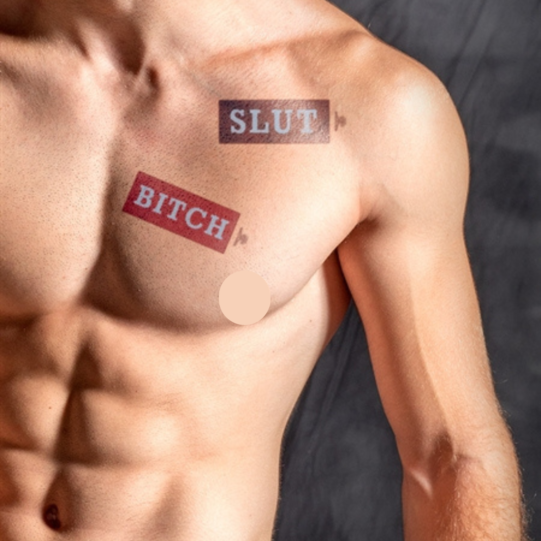 Slut Bitch, tijdelijke tattoo. Ontworpen door Mister B, perfecte accessoire voor festival of pride. Verkrijgbaar bij Flavourez
