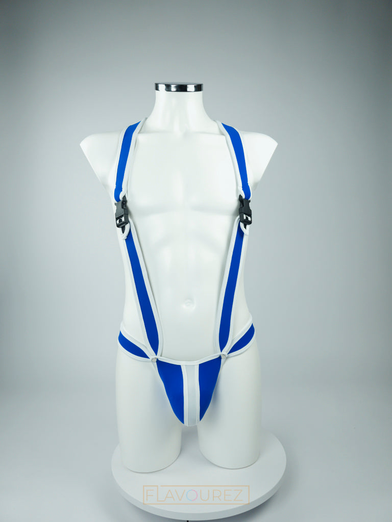 Stoere blauwe heren singlet, ontworpen door het Italiaanse modehuis Sparta’s Harness en te koop bij Flavourez.
