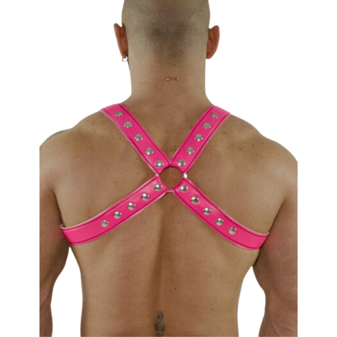 Felroze party harnas ontworpen door het Italiaanse gay merk Sparta’s Harness en te koop bij Flavourez.