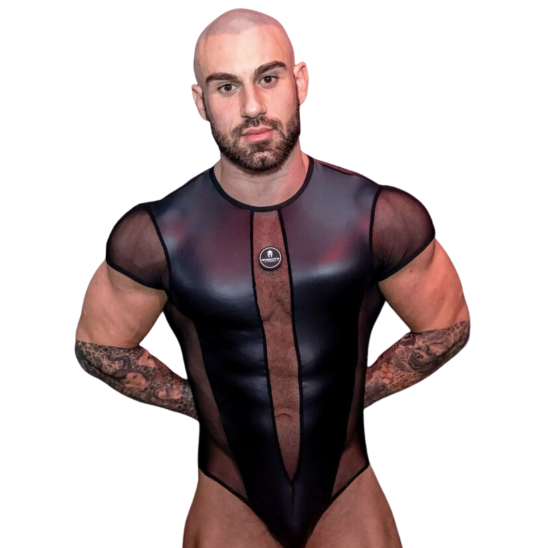 Super sexy zwarte gay bodysuit van het befaamde Italiaanse merk Sparta’s Harness, perfect voor gay mannen en te koop bij Flavourez.