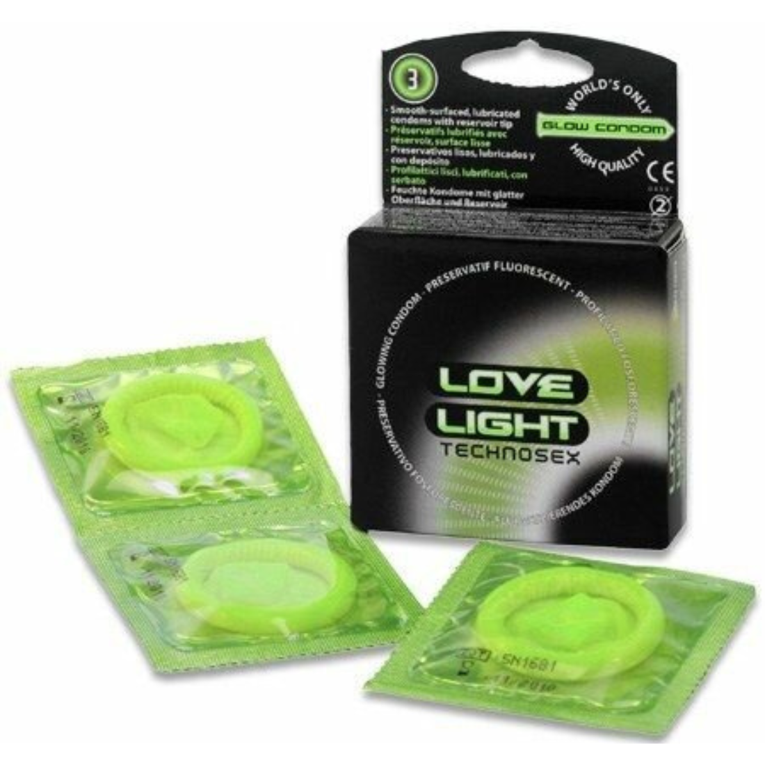 Doosje met 3 glow in the dark condooms van Sugant, te koop bij Flavourez.