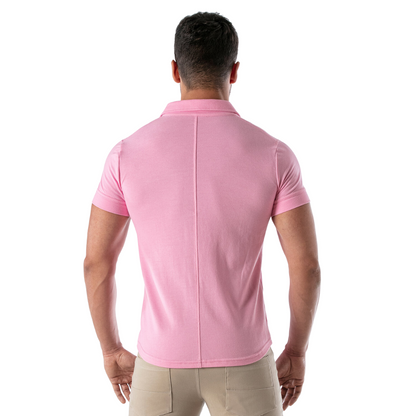 Roze slim fit overhemd met korte mouwen, ontworpen door het Franse Modehuis Tof Paris en te koop bij Flavourez.