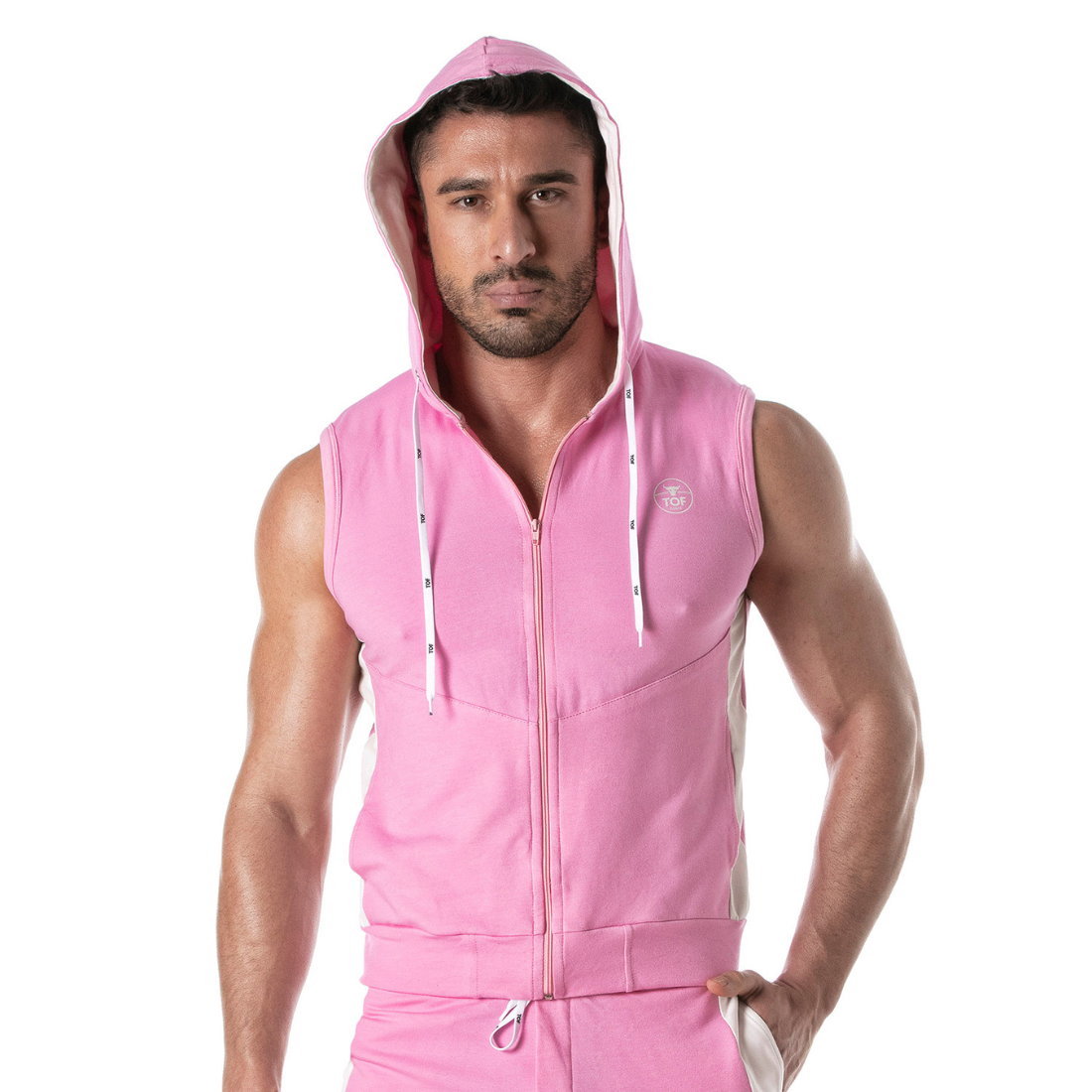 Sexy roze armloze hoodie, ontworpen door Tof Paris! Te koop bij Flavourez.