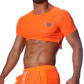 Neon oranje gay crop top, ontworpen door het Franse modehuis Tof Paris en te koop bij Flavourez.