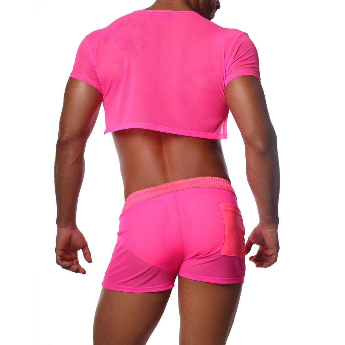 Sexy neon roze gay crop top, ontworpen door het Franse modehuis Tof Paris en te koop bij Flavourez.