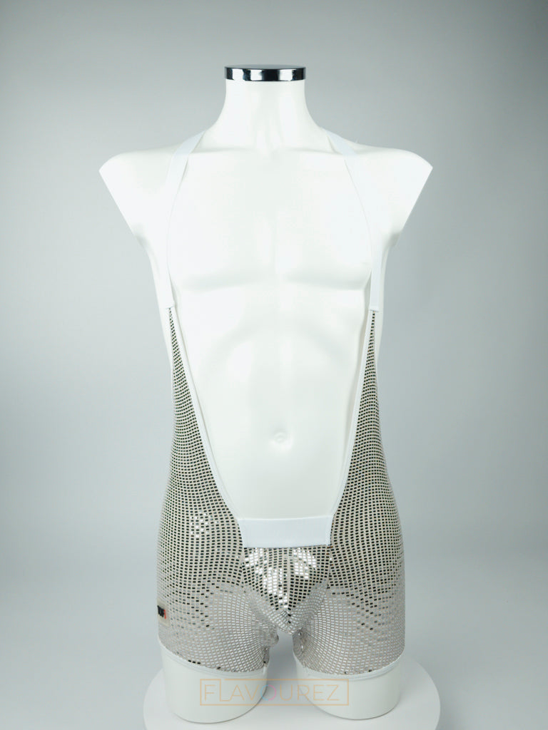 Chique en sexy, dat is deze zilveren singlet met witte halters en biezen, ontworpen door Tof Paris en te koop bij Flavourez.