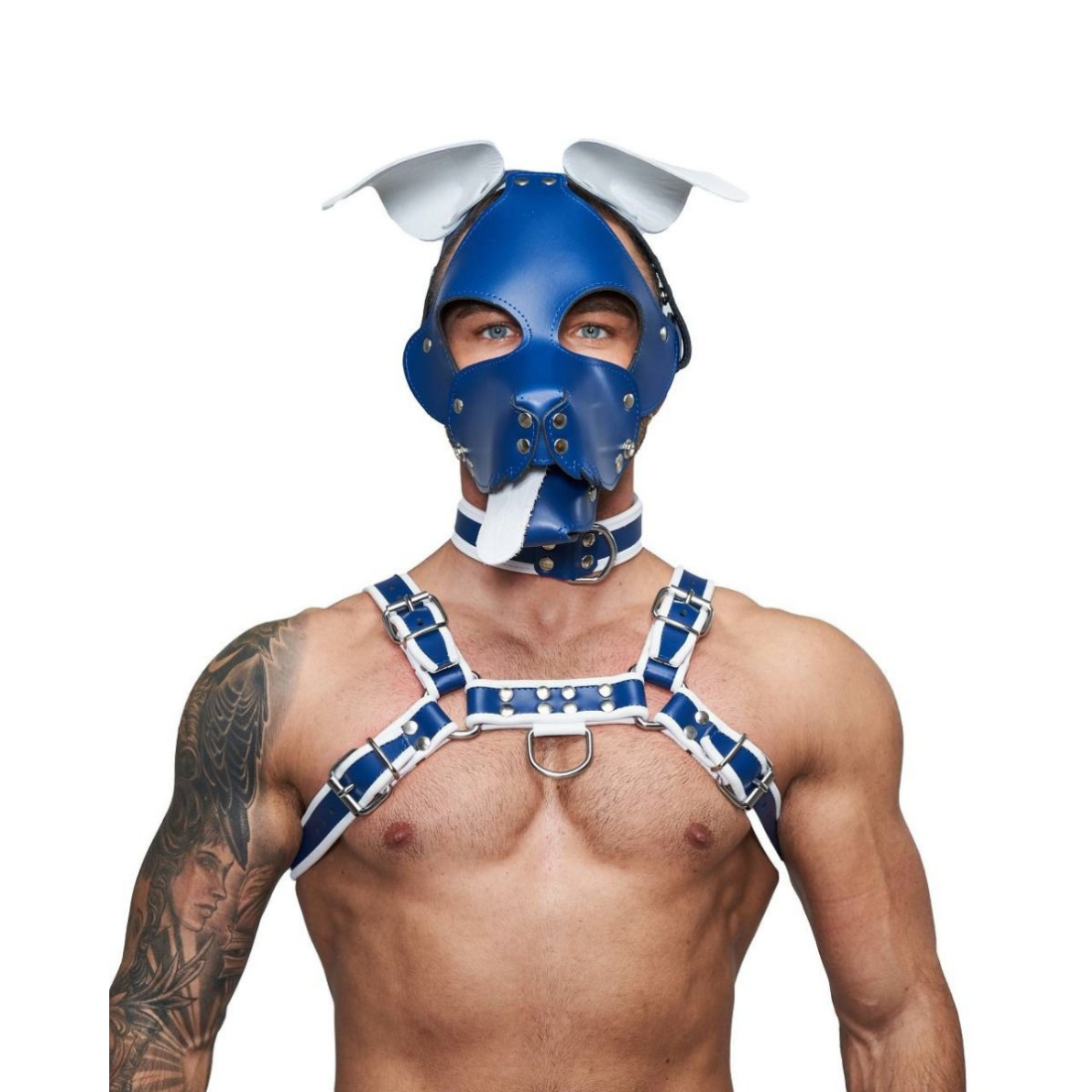Luxe blauw leren puppy masker van Mister B. Ontworpen voor gay mannen en te koop bij Flavourez.