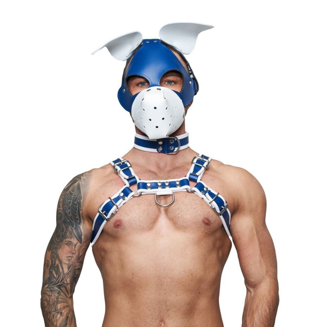 Luxe blauw leren puppy masker van Mister B. Ontworpen voor gay mannen en te koop bij Flavourez.
