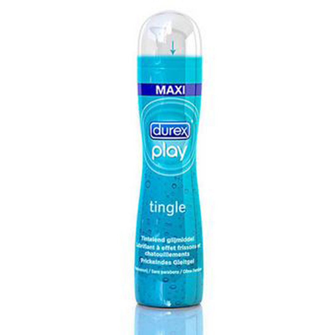 Blauw flesje met Durex Play Tingle Me, Durex Play voor sexuele avonturen! Durex producten koop je bij Flavourez!
