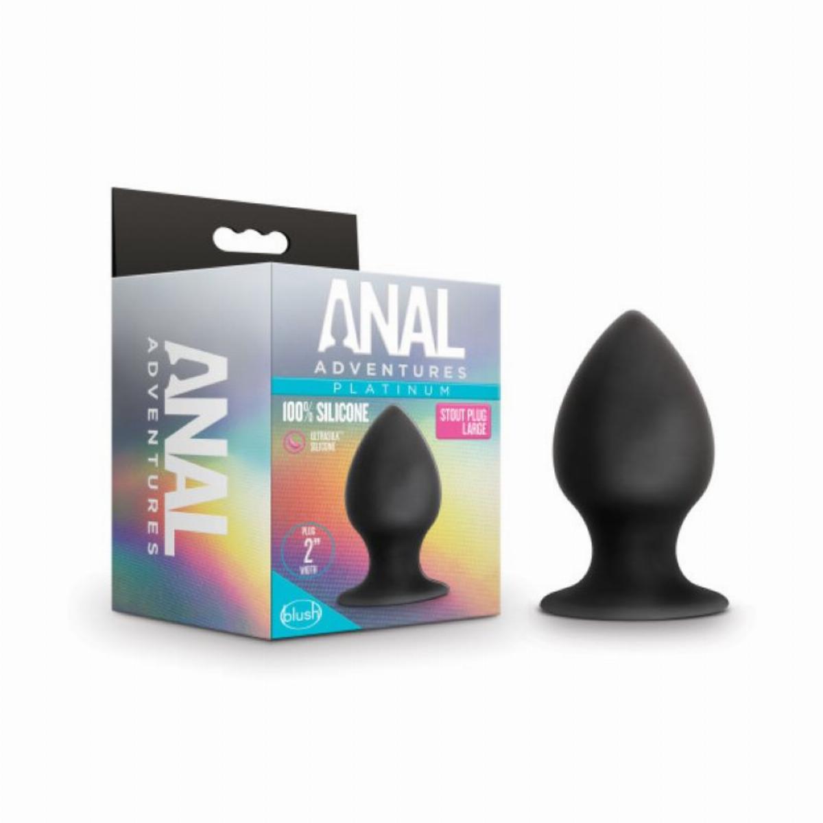 Zwarte stout butt plug met spitse punt, gemaakt van siliconen, breng je makkelijk in. De butt plug heeft het formaat large en is van Anal Adventures. Deze butt plug is te koop bij Flavourez.