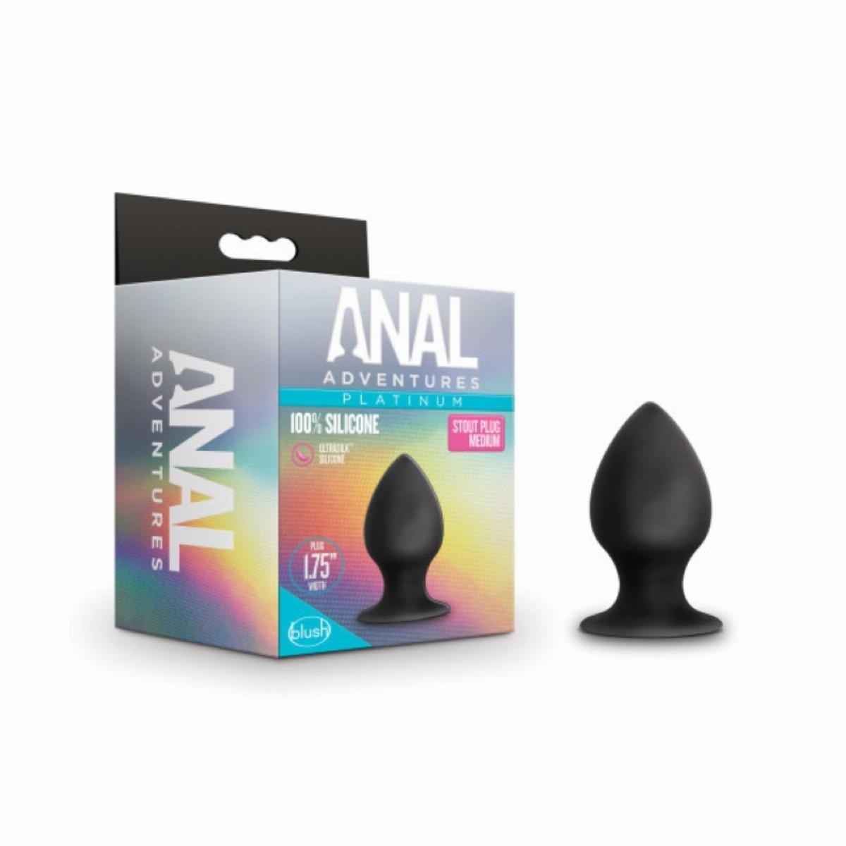 Zwarte stout butt plug met spitse punt, gemaakt van siliconen, breng je makkelijk in. De butt plug heeft het formaat medium en is van Anal Adventures. Deze butt plug is te koop bij Flavourez.