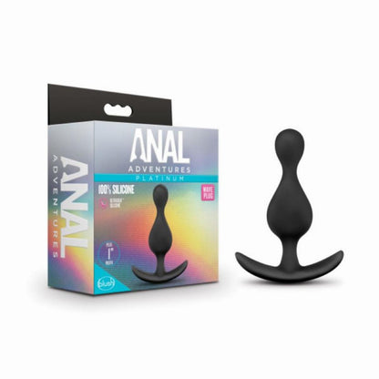 Zwarte butt plug gemaakt van siliconen met een golvend design en breed handvat van het merk Anal Adventures. Deze butt plug is te koop bij Flavourez.