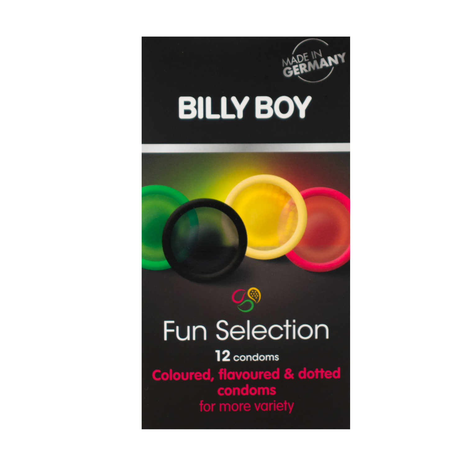 Doosje met de fantastische Billy Boy Fun Condooms Selectie, te koop bij Flavourez.
