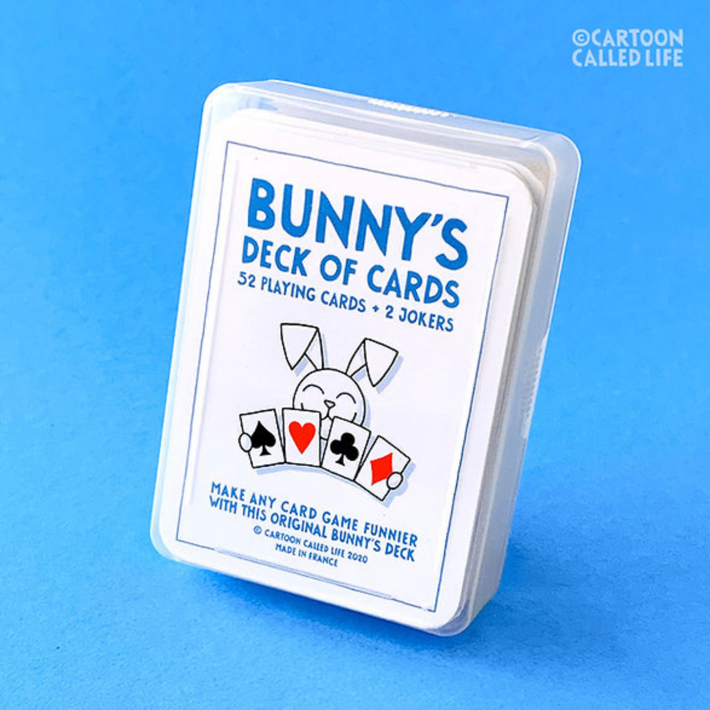 Bunny's Speelkaarten, rijkelijk geïllustreerd met humoristische cartooons. Ontworpen door Cartoon Called Life. Te koop bij Flavourez